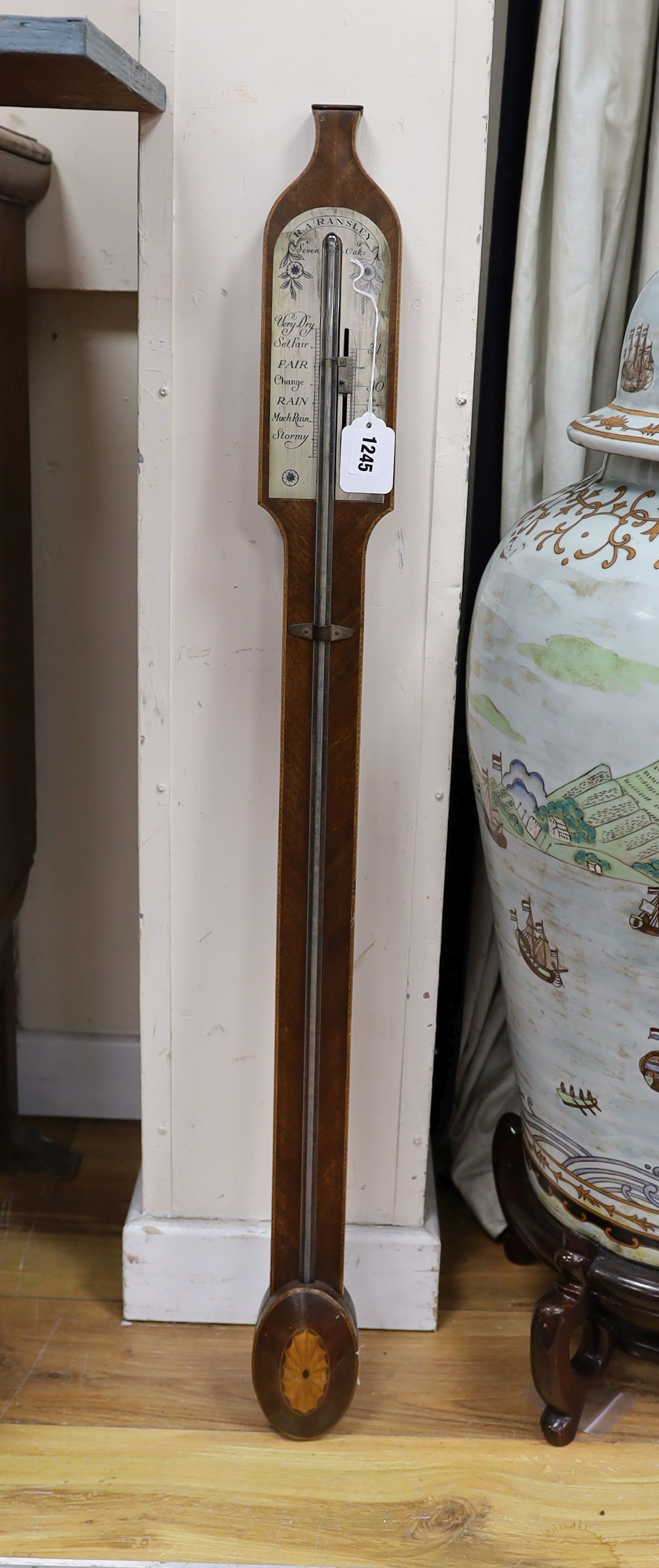 An R A Ransley inlaid stick barometer, height 99cm